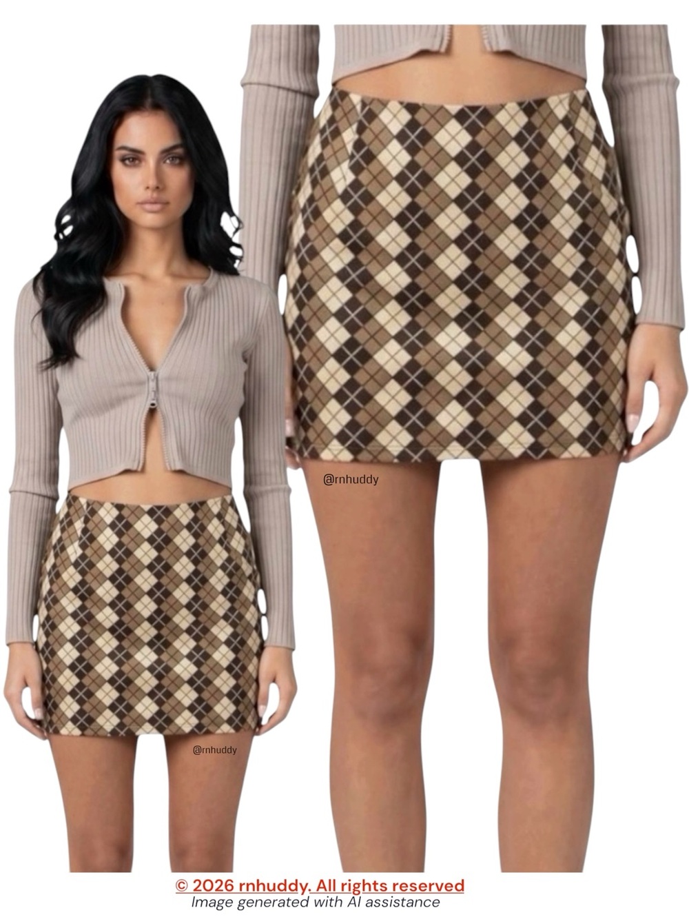 NWT MOTEL M ARGYLE BROWN mini skirt